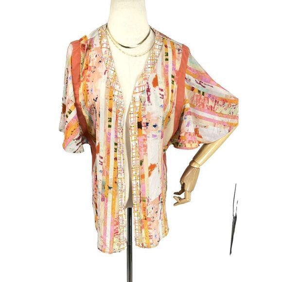 Anthropologie Floreat Kimono Top Jacket Boho Art Wear Abstract OSFM - Picture 4 of 16